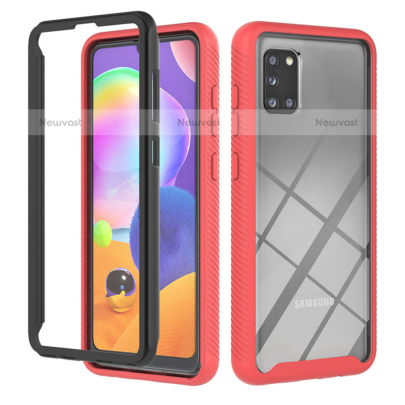 Silicone Transparent Frame Case Cover 360 Degrees YB1 for Samsung Galaxy A31 Red