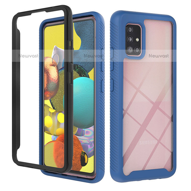 Silicone Transparent Frame Case Cover 360 Degrees YB1 for Samsung Galaxy A51 4G Blue