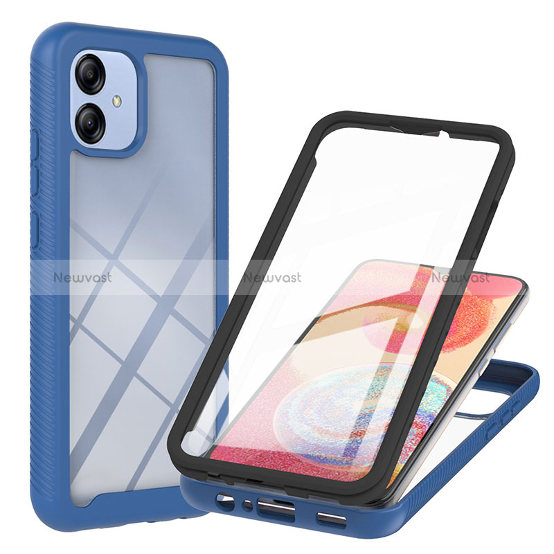 Silicone Transparent Frame Case Cover 360 Degrees YB1 for Samsung Galaxy F04 Blue