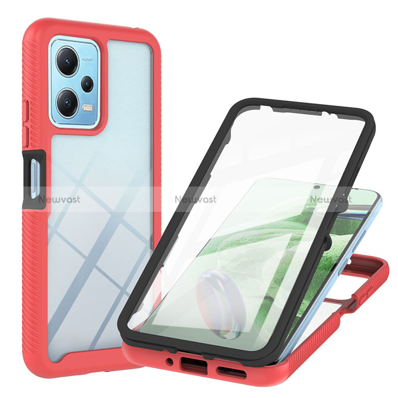 Silicone Transparent Frame Case Cover 360 Degrees YB1 for Xiaomi Redmi Note 12 5G Red