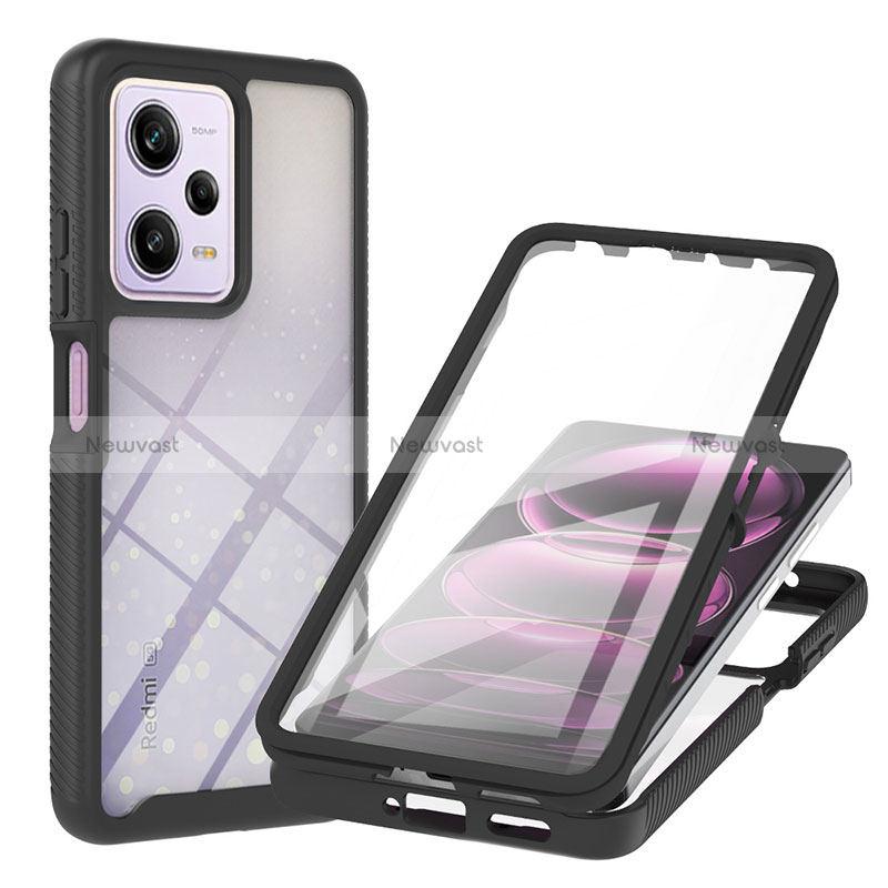 Silicone Transparent Frame Case Cover 360 Degrees YB1 for Xiaomi Redmi Note 12 Pro 5G Black
