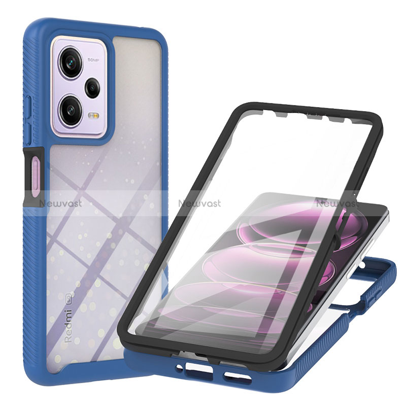 Silicone Transparent Frame Case Cover 360 Degrees YB1 for Xiaomi Redmi Note 12 Pro 5G Blue