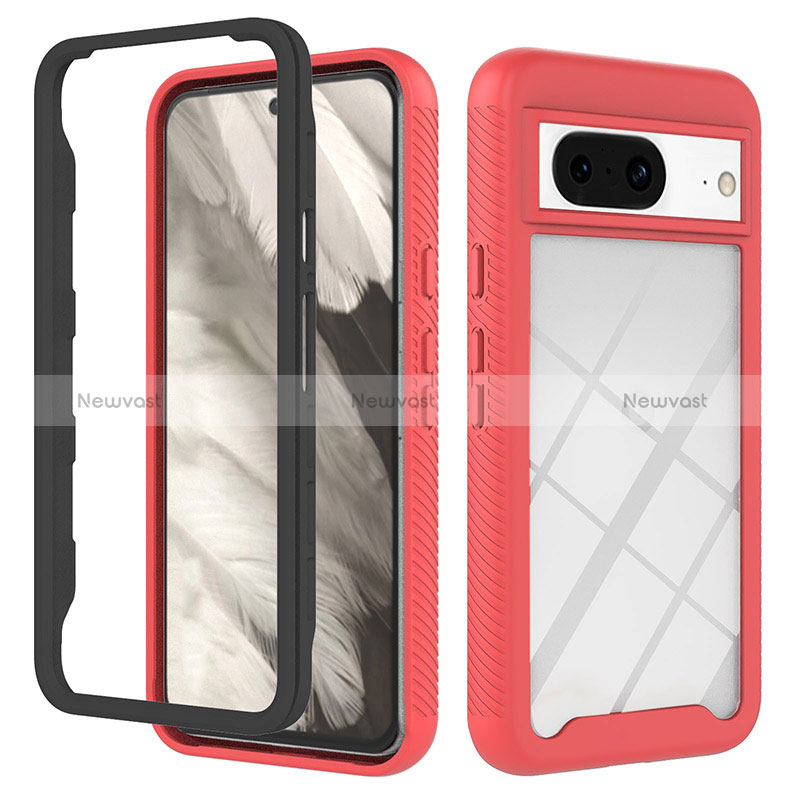 Silicone Transparent Frame Case Cover 360 Degrees YB2 for Google Pixel 8 5G Red