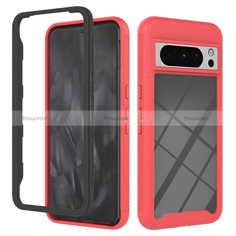 Silicone Transparent Frame Case Cover 360 Degrees YB2 for Google Pixel 8 Pro 5G Red