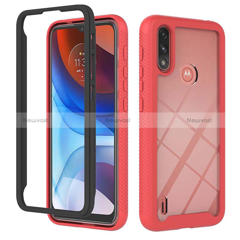 Silicone Transparent Frame Case Cover 360 Degrees YB2 for Motorola Moto E7 Power Red