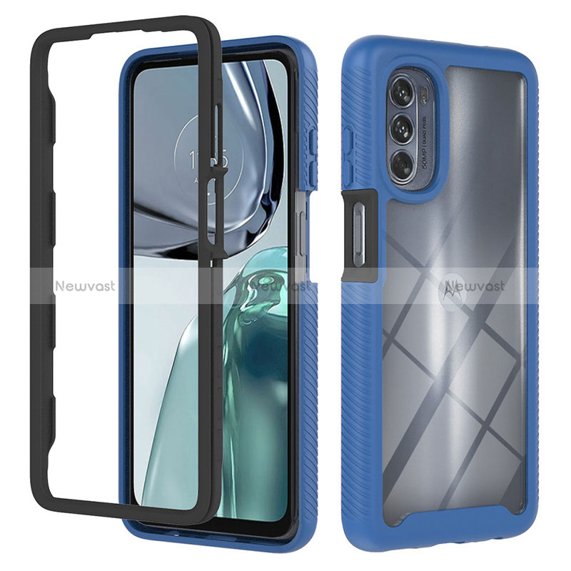 Silicone Transparent Frame Case Cover 360 Degrees YB2 for Motorola Moto G62 5G Blue