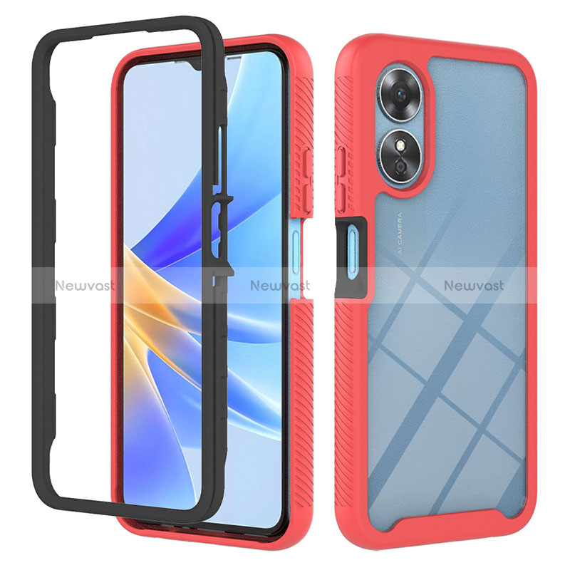 Silicone Transparent Frame Case Cover 360 Degrees YB2 for Oppo A17 Red