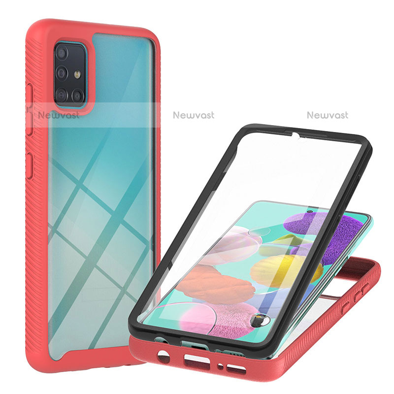 Silicone Transparent Frame Case Cover 360 Degrees YB2 for Samsung Galaxy A51 4G Red