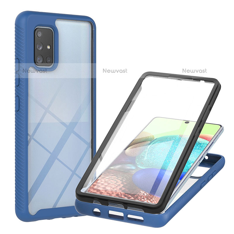 Silicone Transparent Frame Case Cover 360 Degrees YB2 for Samsung Galaxy A71 4G A715 Blue