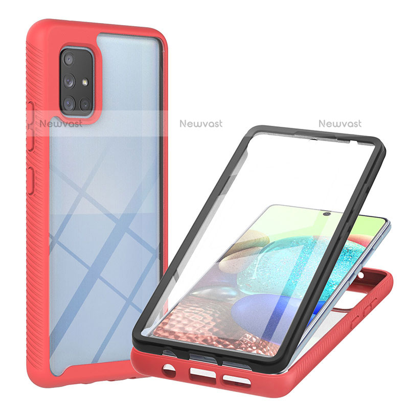 Silicone Transparent Frame Case Cover 360 Degrees YB2 for Samsung Galaxy A71 4G A715 Red