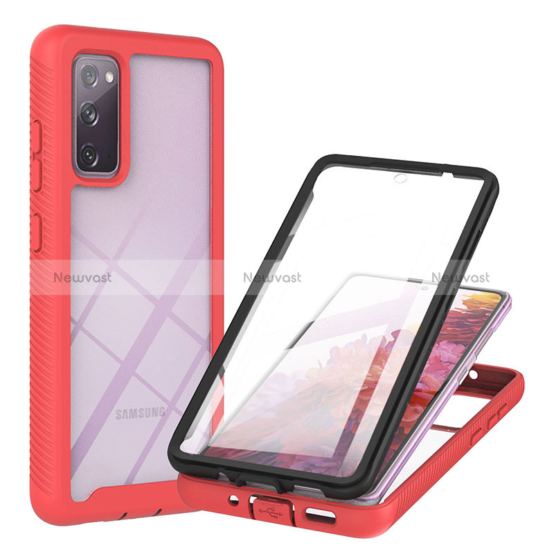 Silicone Transparent Frame Case Cover 360 Degrees YB2 for Samsung Galaxy S20 FE 4G Red