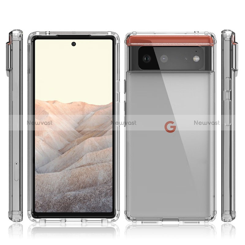 Silicone Transparent Frame Case Cover 360 Degrees Z01J for Google Pixel 6 5G Clear