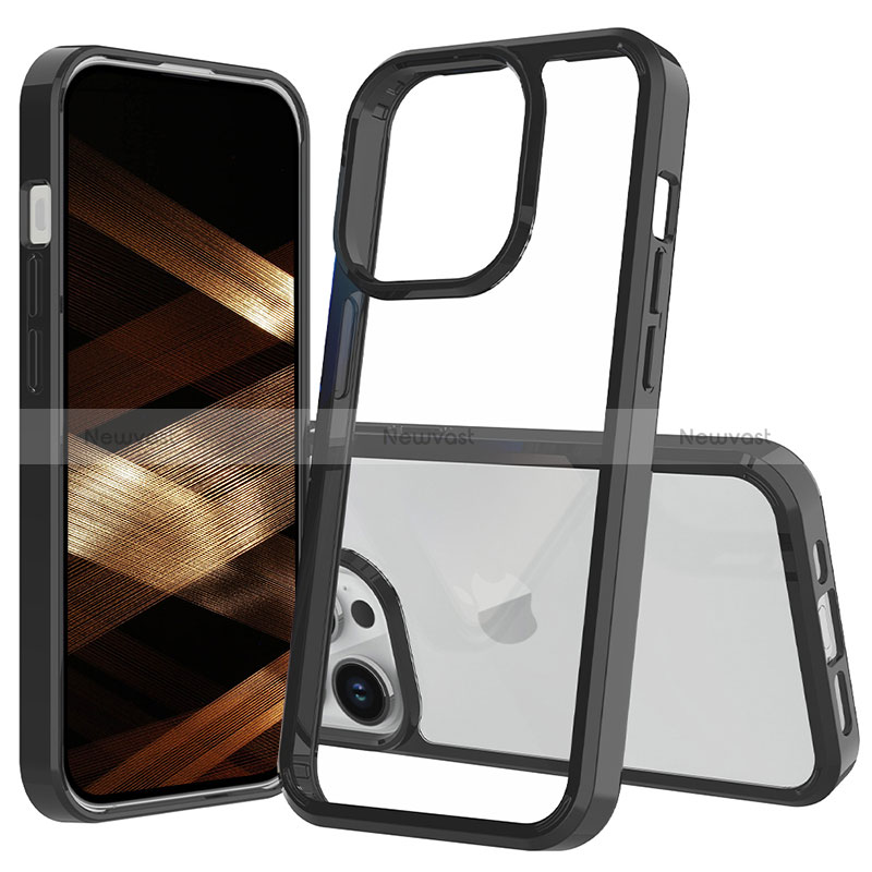 Silicone Transparent Frame Case Cover 360 Degrees ZJ1 for Apple iPhone 15 Pro Black