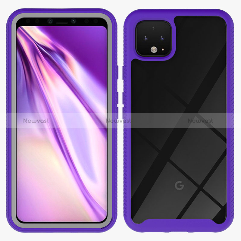 Silicone Transparent Frame Case Cover 360 Degrees ZJ1 for Google Pixel 4 Clove Purple