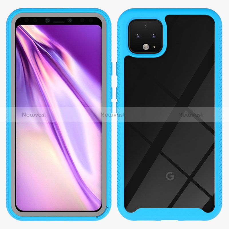 Silicone Transparent Frame Case Cover 360 Degrees ZJ1 for Google Pixel 4 Sky Blue