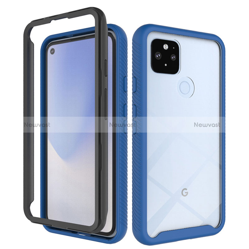 Silicone Transparent Frame Case Cover 360 Degrees ZJ1 for Google Pixel 4a 5G Blue