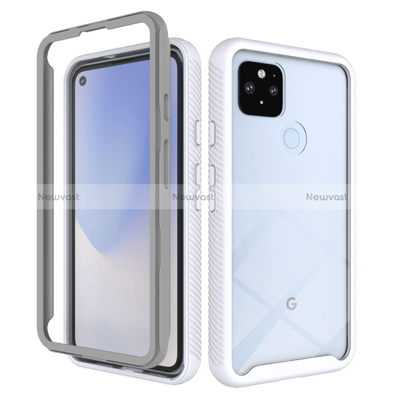 Silicone Transparent Frame Case Cover 360 Degrees ZJ1 for Google Pixel 5 XL 5G White