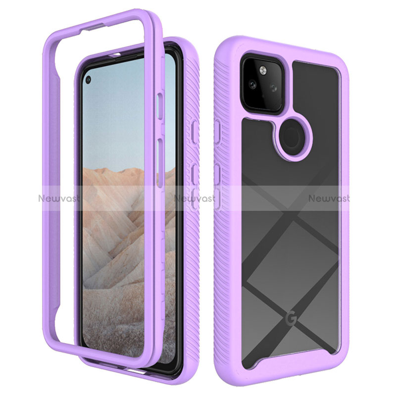 Silicone Transparent Frame Case Cover 360 Degrees ZJ1 for Google Pixel 5a 5G