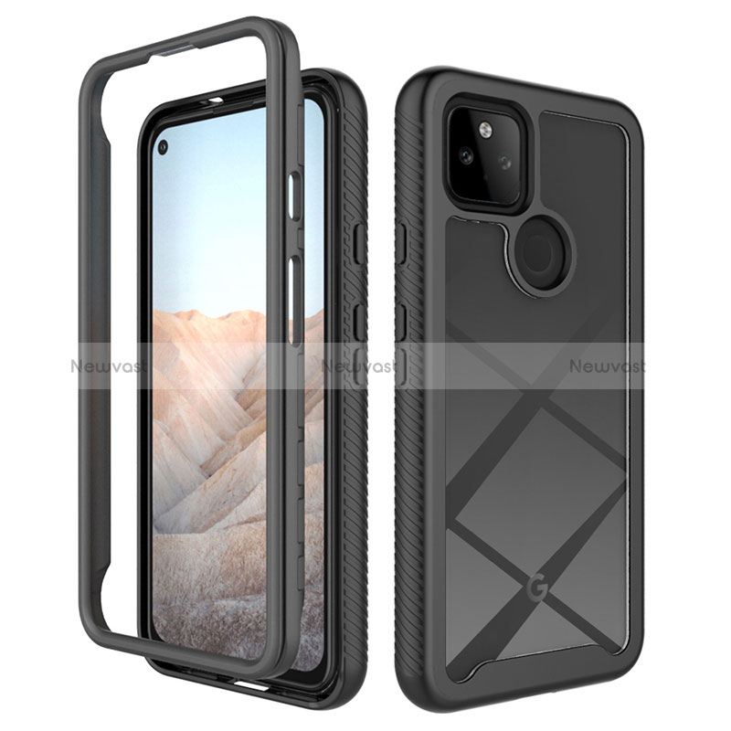 Silicone Transparent Frame Case Cover 360 Degrees ZJ1 for Google Pixel 5a 5G Black