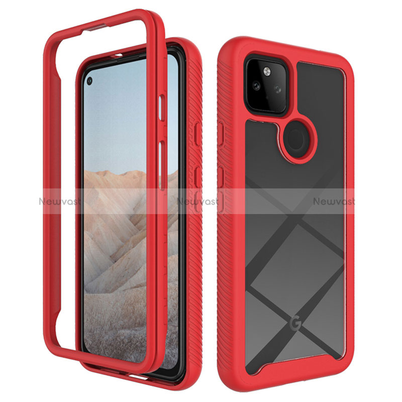 Silicone Transparent Frame Case Cover 360 Degrees ZJ1 for Google Pixel 5a 5G Red