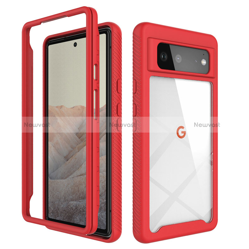 Silicone Transparent Frame Case Cover 360 Degrees ZJ1 for Google Pixel 6 5G Red