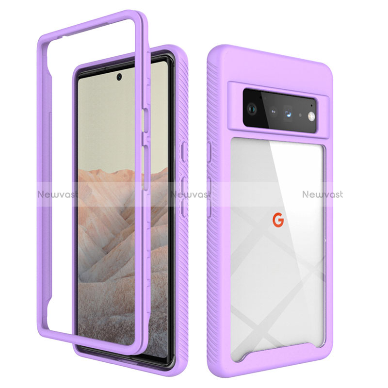 Silicone Transparent Frame Case Cover 360 Degrees ZJ1 for Google Pixel 6 Pro 5G Clove Purple