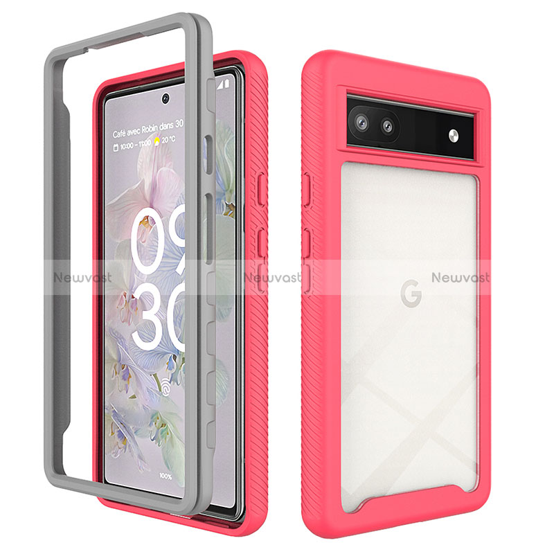 Silicone Transparent Frame Case Cover 360 Degrees ZJ1 for Google Pixel 6a 5G Hot Pink