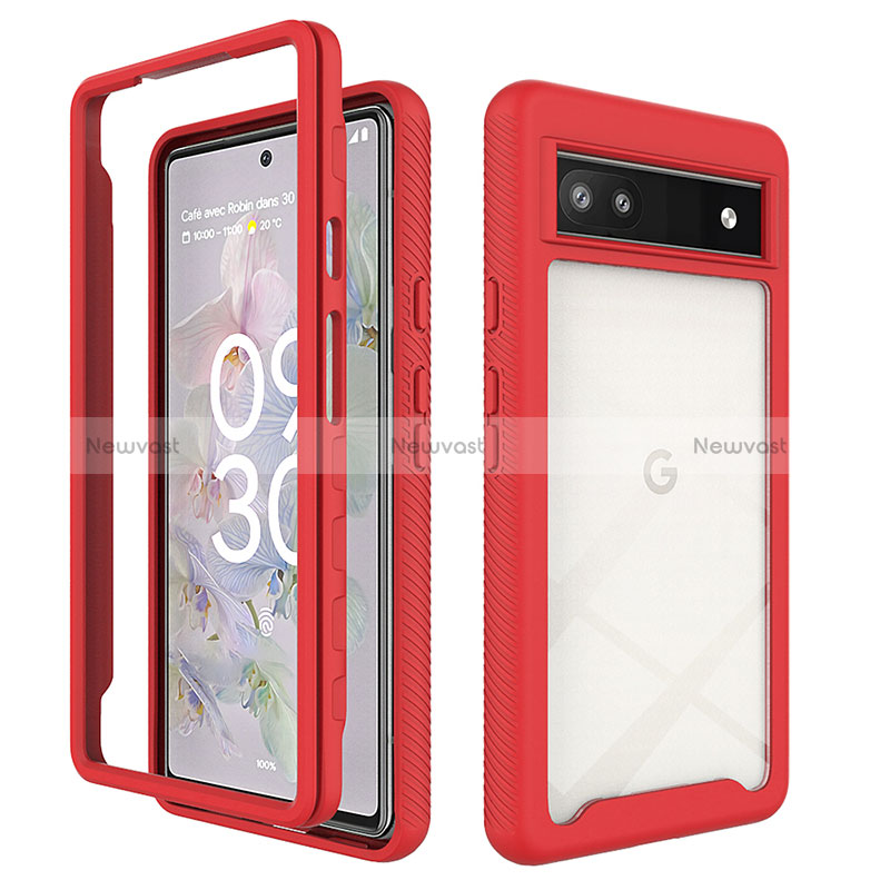 Silicone Transparent Frame Case Cover 360 Degrees ZJ1 for Google Pixel 6a 5G Red