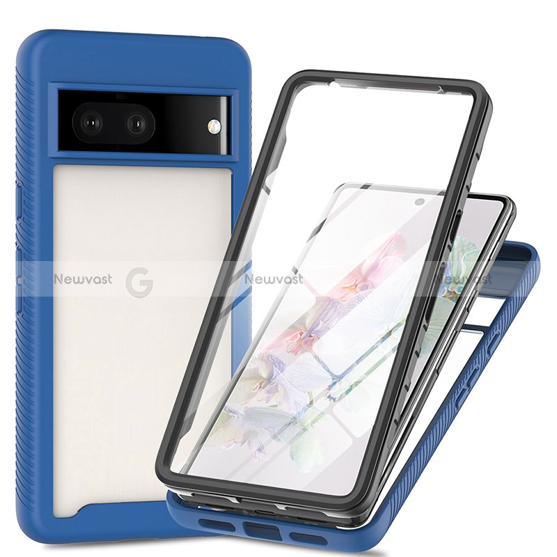 Silicone Transparent Frame Case Cover 360 Degrees ZJ1 for Google Pixel 7 5G Blue