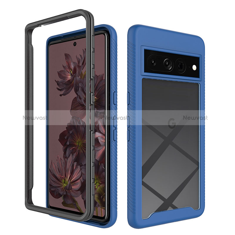 Silicone Transparent Frame Case Cover 360 Degrees ZJ1 for Google Pixel 7 Pro 5G Blue