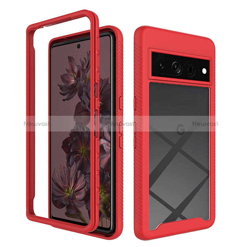 Silicone Transparent Frame Case Cover 360 Degrees ZJ1 for Google Pixel 7 Pro 5G Red