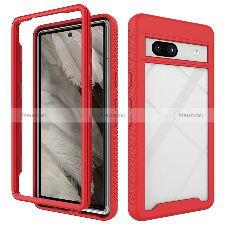 Silicone Transparent Frame Case Cover 360 Degrees ZJ1 for Google Pixel 7a 5G Red