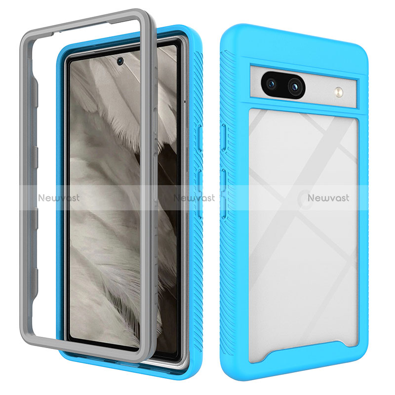 Silicone Transparent Frame Case Cover 360 Degrees ZJ1 for Google Pixel 7a 5G Sky Blue