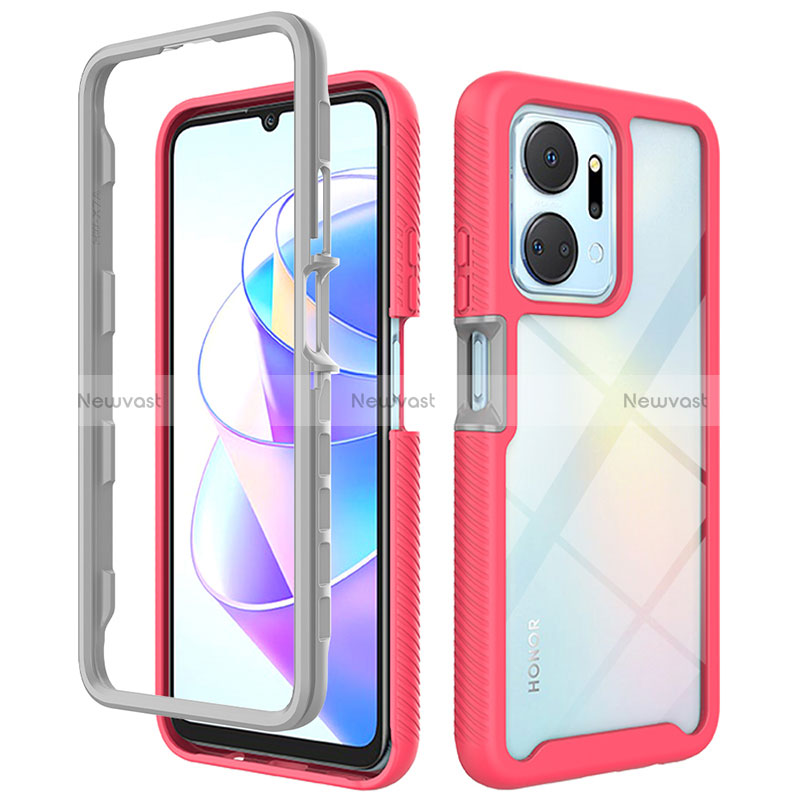 Silicone Transparent Frame Case Cover 360 Degrees ZJ1 for Huawei Honor X7a Hot Pink