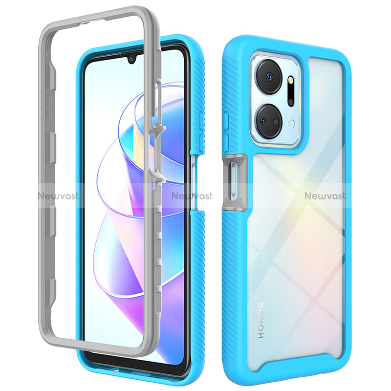 Silicone Transparent Frame Case Cover 360 Degrees ZJ1 for Huawei Honor X7a Sky Blue