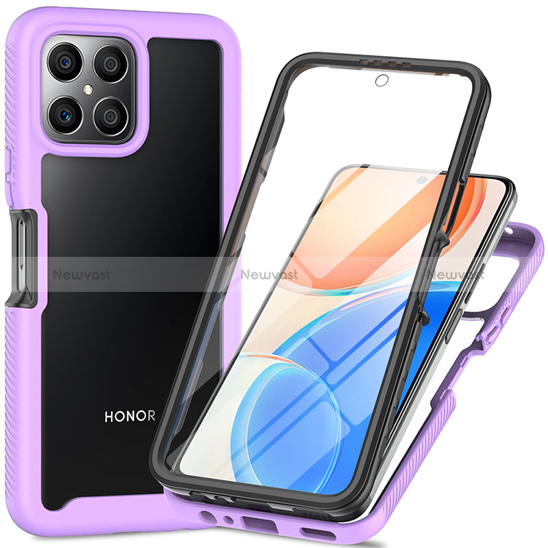 Silicone Transparent Frame Case Cover 360 Degrees ZJ1 for Huawei Honor X8 4G Clove Purple