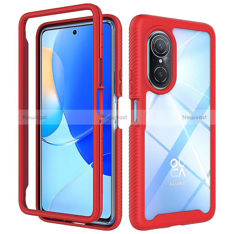 Silicone Transparent Frame Case Cover 360 Degrees ZJ1 for Huawei Nova 9 SE Red