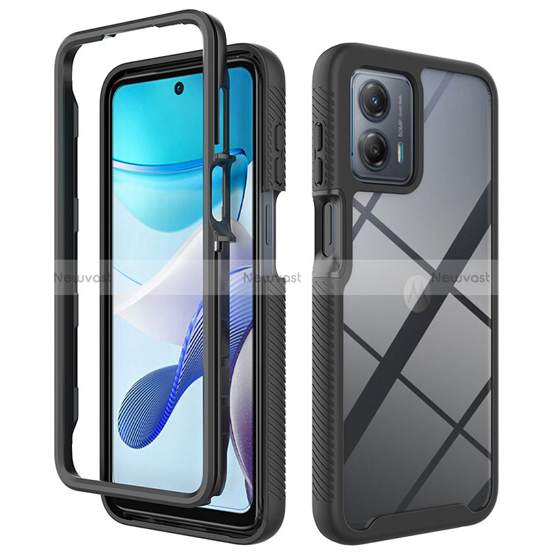 Silicone Transparent Frame Case Cover 360 Degrees ZJ1 for Motorola Moto G 5G (2023) Black