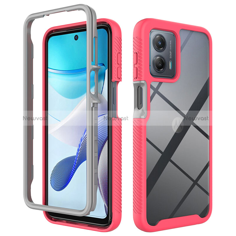 Silicone Transparent Frame Case Cover 360 Degrees ZJ1 for Motorola Moto G 5G (2023) Hot Pink