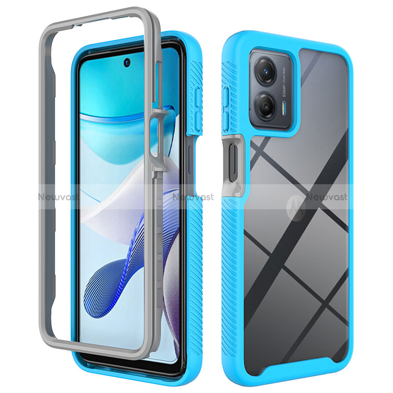 Silicone Transparent Frame Case Cover 360 Degrees ZJ1 for Motorola Moto G 5G (2023) Sky Blue