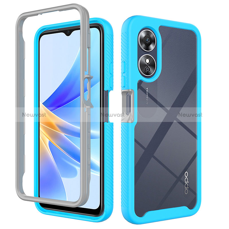 Silicone Transparent Frame Case Cover 360 Degrees ZJ1 for Oppo A17 Sky Blue