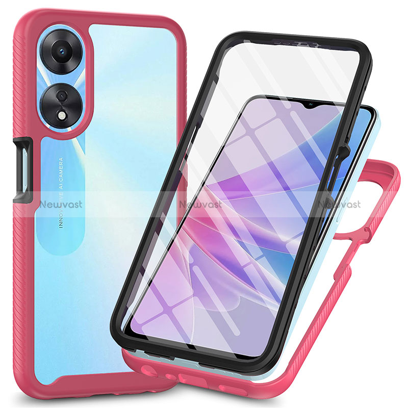 Silicone Transparent Frame Case Cover 360 Degrees ZJ1 for Oppo A58 5G Hot Pink