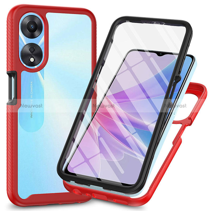 Silicone Transparent Frame Case Cover 360 Degrees ZJ1 for Oppo A58 5G Red