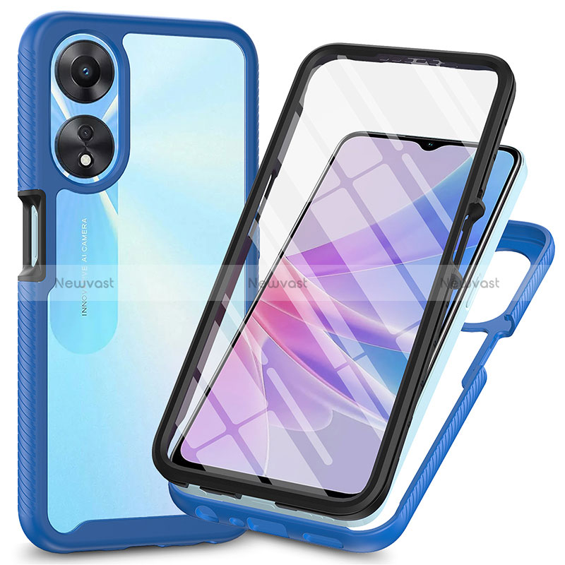 Silicone Transparent Frame Case Cover 360 Degrees ZJ1 for Oppo A78 5G Blue