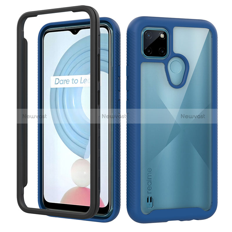 Silicone Transparent Frame Case Cover 360 Degrees ZJ1 for Realme C25Y Blue