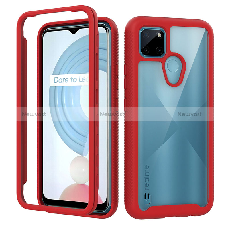 Silicone Transparent Frame Case Cover 360 Degrees ZJ1 for Realme C25Y India Red