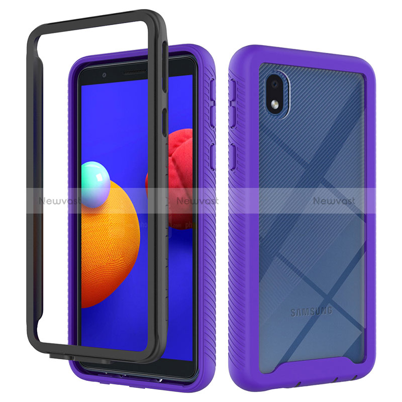 Silicone Transparent Frame Case Cover 360 Degrees ZJ1 for Samsung Galaxy A01 Core Clove Purple