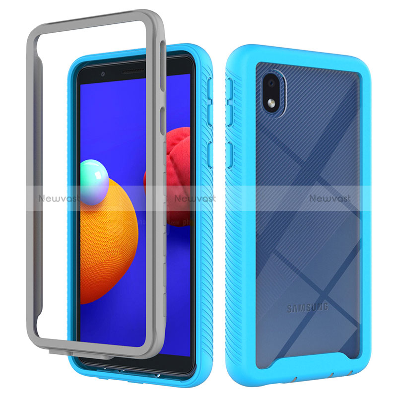 Silicone Transparent Frame Case Cover 360 Degrees ZJ1 for Samsung Galaxy A01 Core Sky Blue