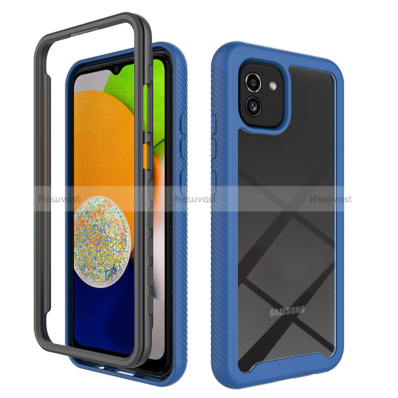 Silicone Transparent Frame Case Cover 360 Degrees ZJ1 for Samsung Galaxy A03 Blue