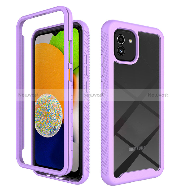 Silicone Transparent Frame Case Cover 360 Degrees ZJ1 for Samsung Galaxy A03 Clove Purple